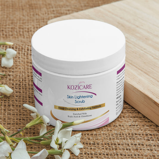 Kozicare Skin Whitening Scrub for Face | Exfoliating Scrub | Scrub for Men & Women | Tan Removal Scrub | Tanning Dead Skin Removal Gel | Kojic Acid Scrub | For Blackheads, Whiteheads & Smooth Skin - 100 Gm