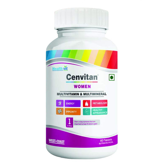 Healthvit Cenvitan Multivitamin for Women | Women Daily Nutrition, Immunity Booster | Hair, Skin and Nails | Bone Health | Energy Boost | Metabolism Booster - 60 Tablets (24 Nutrients)