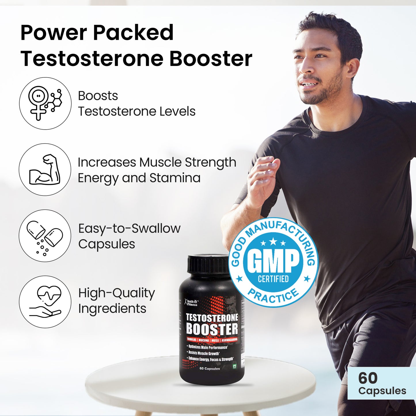 Healthvit Fitness Testosterone Booster Health Supplement Capsules Bottle Of 60