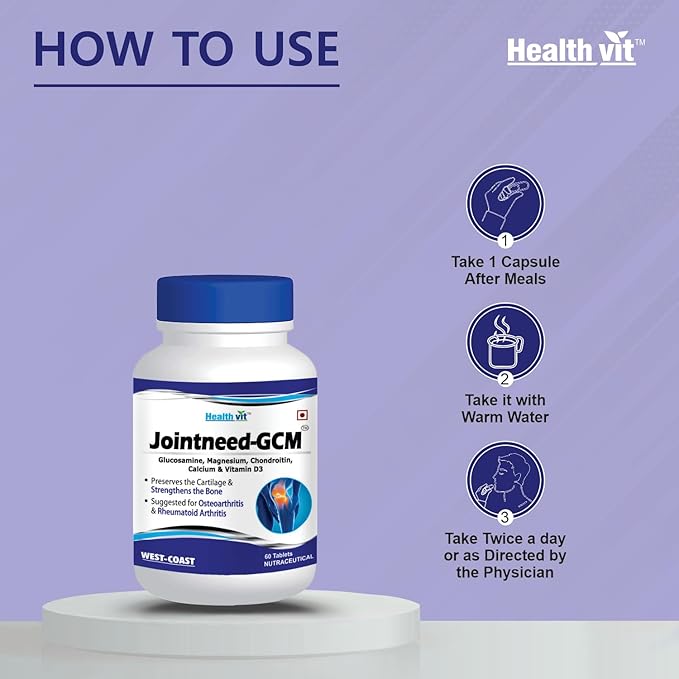 Healthvit Jointneed-GCM with Glucosamine, Magnesium, Chondroitin, Calcium & Vitamin D Ideal for Bone, Muscle Health & Joint Support of Men & Women - Tablets 60 Count