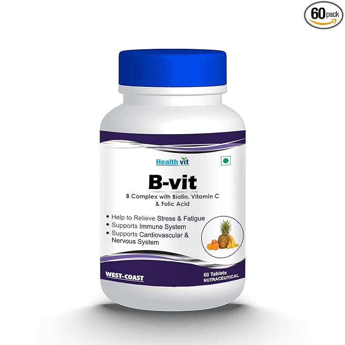 Healthy B-Vit Complex Plus: Complete Formula with Biotin, Vitamin C, and Folic Acid | Hair, Skin, and Nails | Boost Metabolism, Energy, and Immune System | 60 Tablets