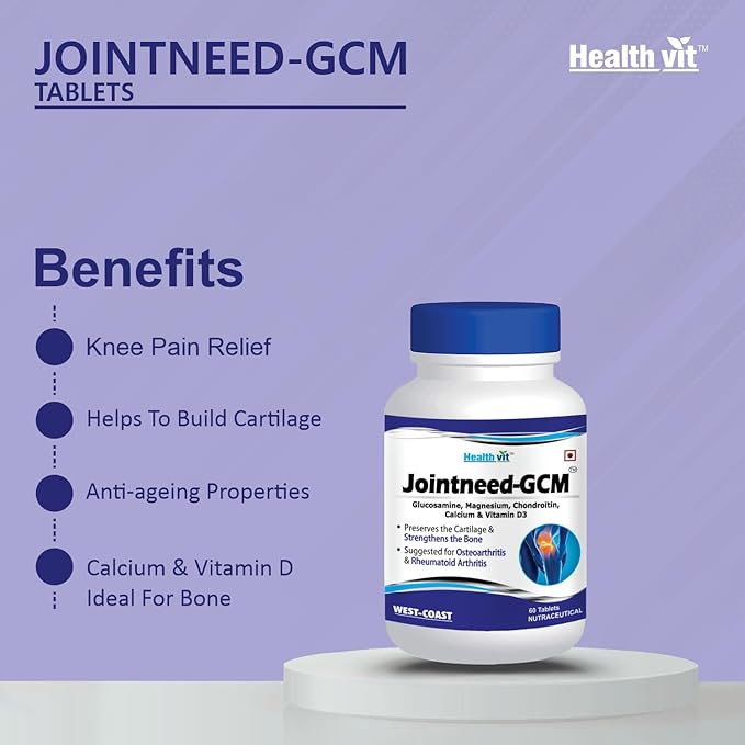 Healthvit Jointneed-GCM with Glucosamine, Magnesium, Chondroitin, Calcium & Vitamin D Ideal for Bone, Muscle Health & Joint Support of Men & Women - Tablets 60 Count