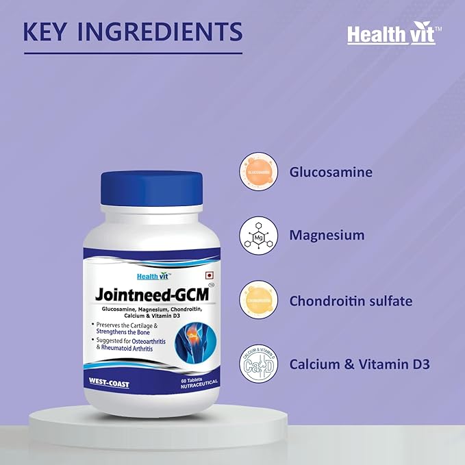 Healthvit Jointneed-GCM with Glucosamine, Magnesium, Chondroitin, Calcium & Vitamin D Ideal for Bone, Muscle Health & Joint Support of Men & Women - Tablets 60 Count