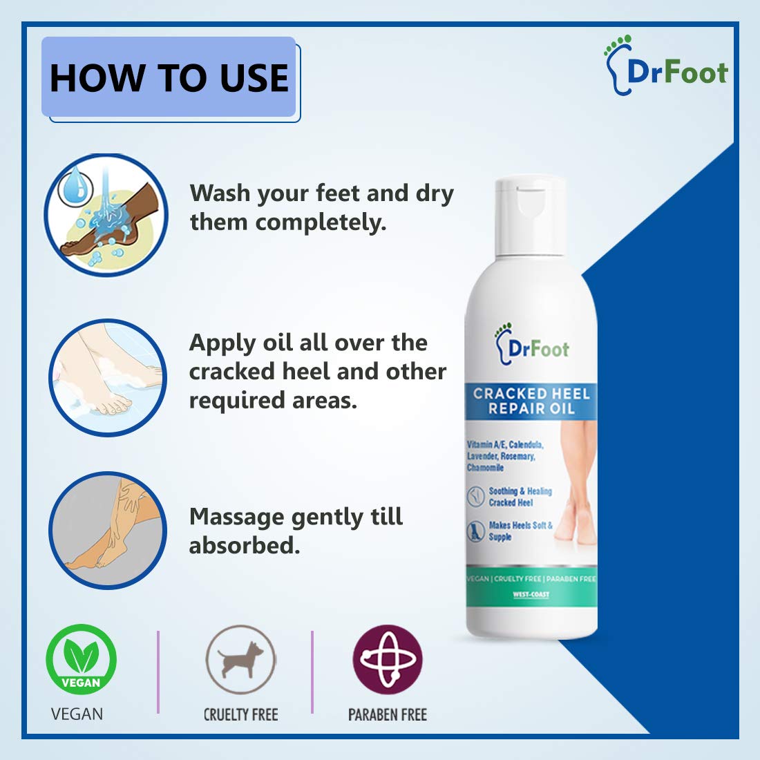 Dr Foot Cracked Heel Repair Oil for Soothing & Healing Cracked Heel | Make Heels Soft & Supple – 100ml