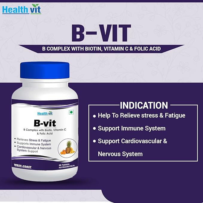 Healthy B-Vit Complex Plus: Complete Formula with Biotin, Vitamin C, and Folic Acid | Hair, Skin, and Nails | Boost Metabolism, Energy, and Immune System | 60 Tablets