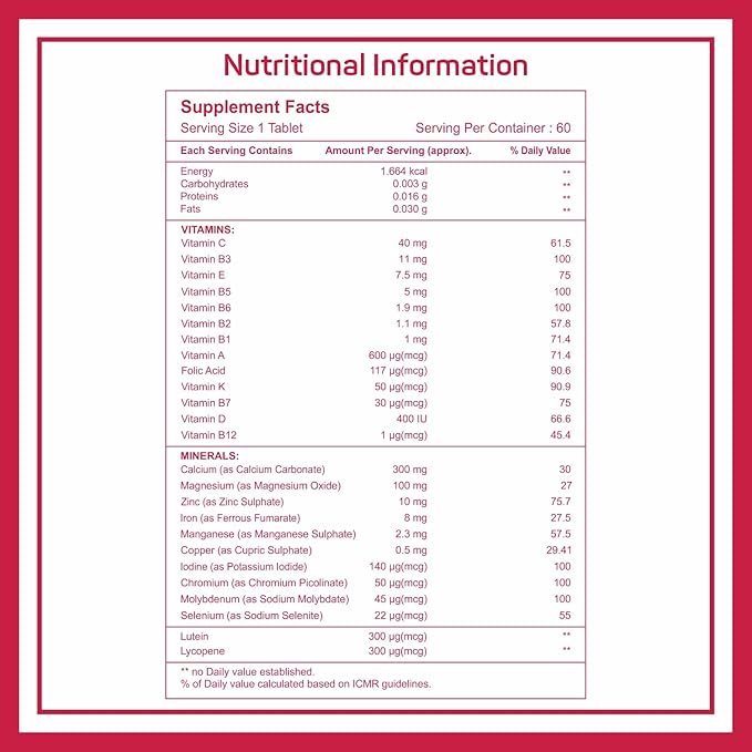 Healthvit Cenvitan Women 50+ Multivitamins and Multimineral 25 Nutrients (Vitamins and Minerals) |Eye Health, Brain Health, Bone Health and Heart Health – 60 Tablets